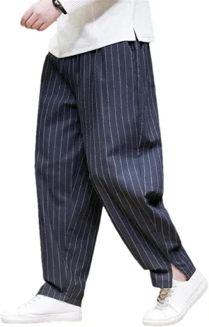 Mens Pants Casual Stripe Harem Pants Male Loose Japanese Straight Vintage Men Trousers Cotton Linen Streetwear