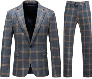 Mens Plaid Suit Slim Fit 2 Piece Casual Tuxedo Suit for Men Formal Blazer Pants Tuxedo Set for Wedding Business Party