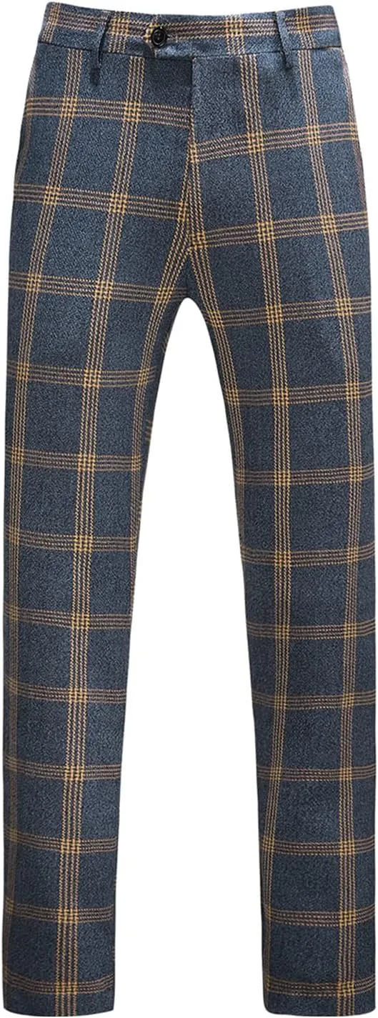 Mens Plaid Suit Slim Fit 2 Piece Casual Tuxedo Suit for Men Formal Blazer Pants Tuxedo Set for Wedding Business Party