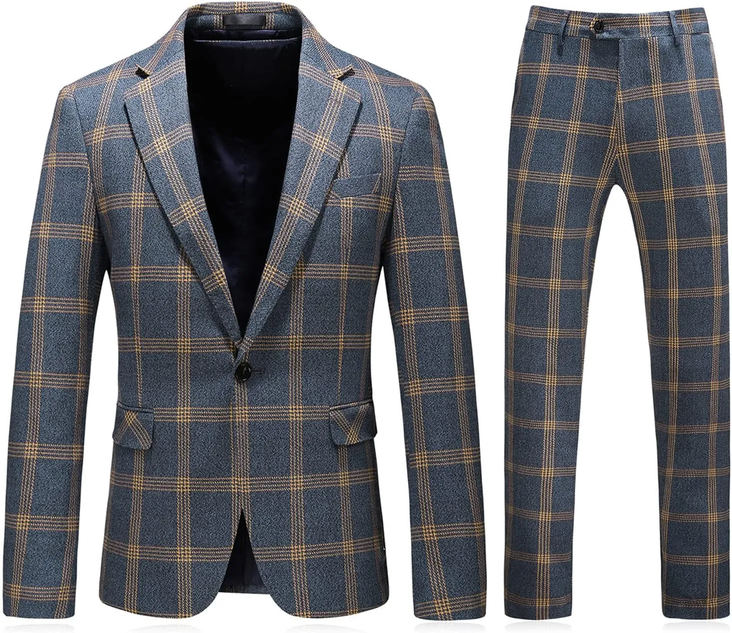 Mens Plaid Suit Slim Fit 2 Piece Casual Tuxedo Suit for Men Formal Blazer Pants Tuxedo Set for Wedding Business Party