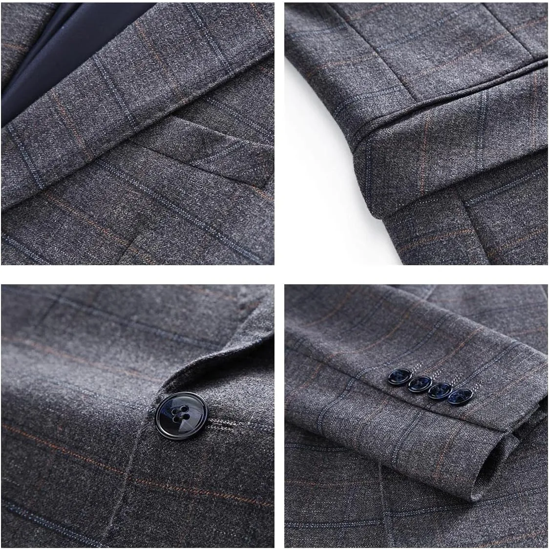 Mens Plaid Suit Tweed Slim Fit 2 Piece Casual Suits for Men One Button Tuxedo Suits Set Blazer Jacket & Pants Set