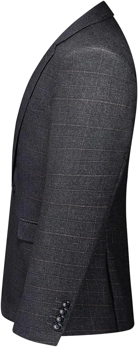 Mens Plaid Suit Tweed Slim Fit 2 Piece Casual Suits for Men One Button Tuxedo Suits Set Blazer Jacket & Pants Set