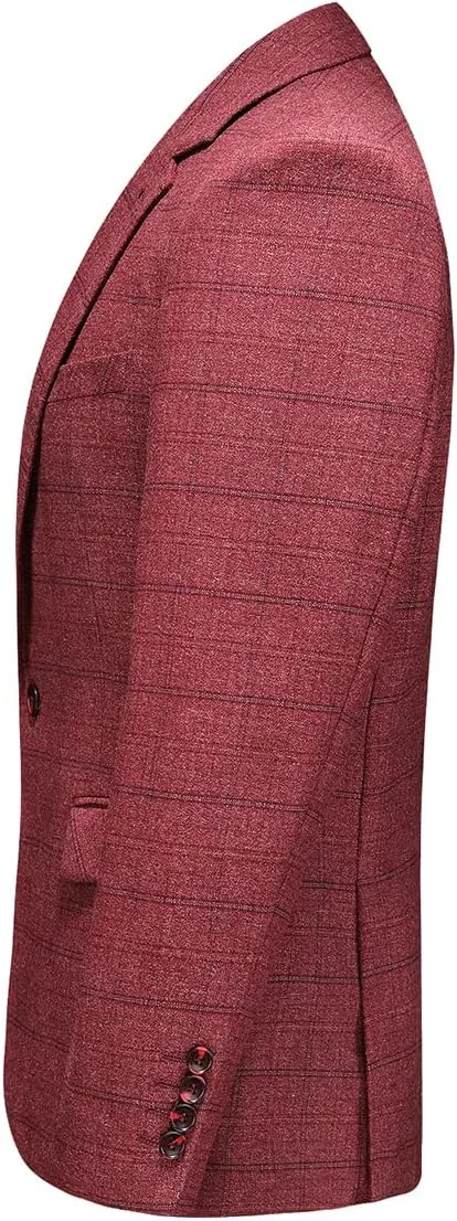 Mens Plaid Suit Tweed Slim Fit 2 Piece Casual Suits for Men One Button Tuxedo Suits Set Blazer Jacket & Pants Set