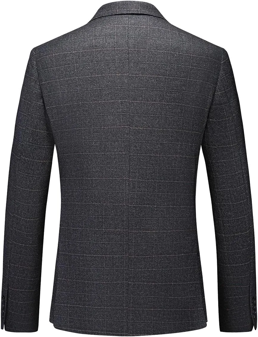 Mens Plaid Suit Tweed Slim Fit 2 Piece Casual Suits for Men One Button Tuxedo Suits Set Blazer Jacket & Pants Set
