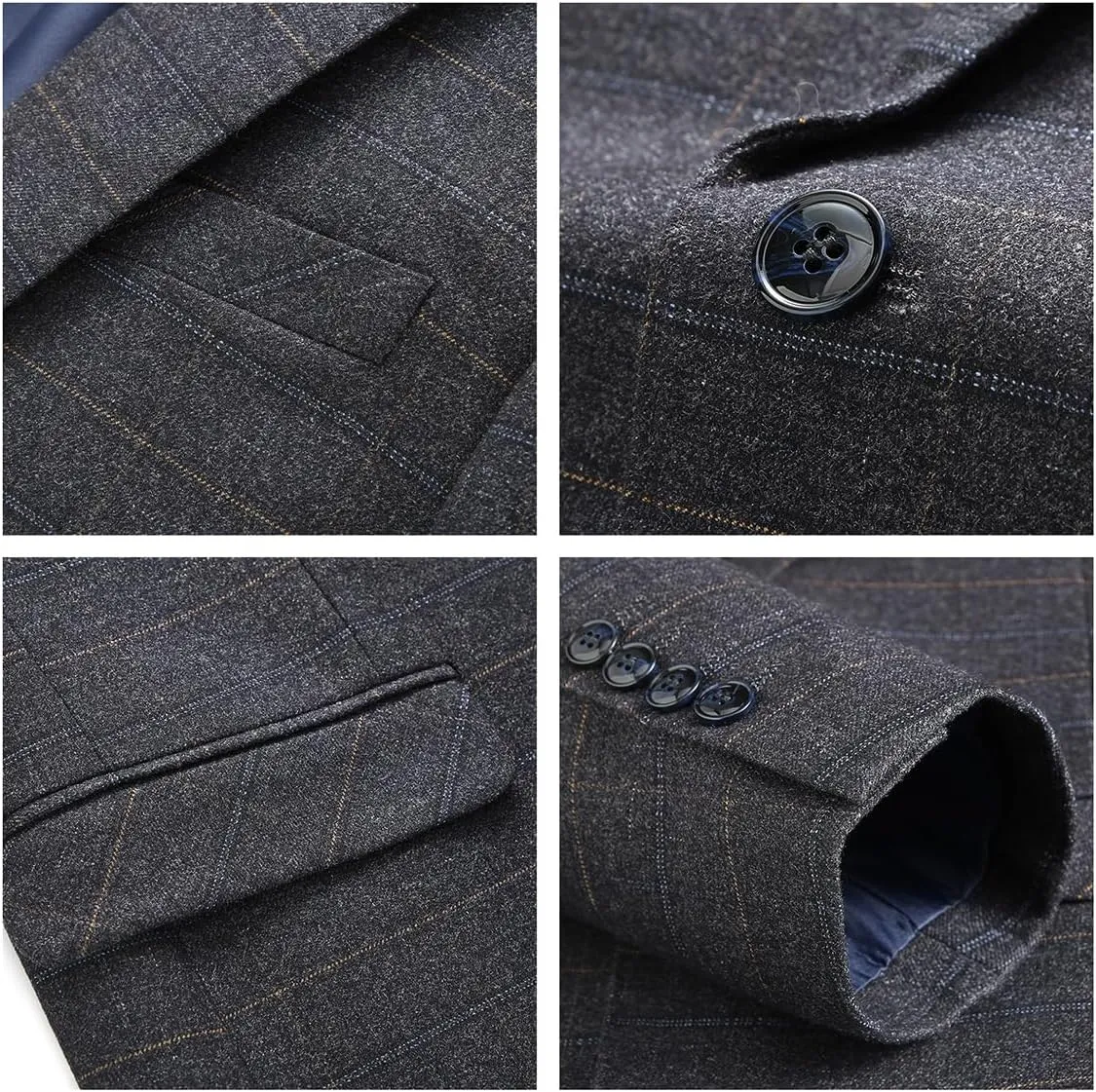 Mens Plaid Suit Tweed Slim Fit 2 Piece Casual Suits for Men One Button Tuxedo Suits Set Blazer Jacket & Pants Set