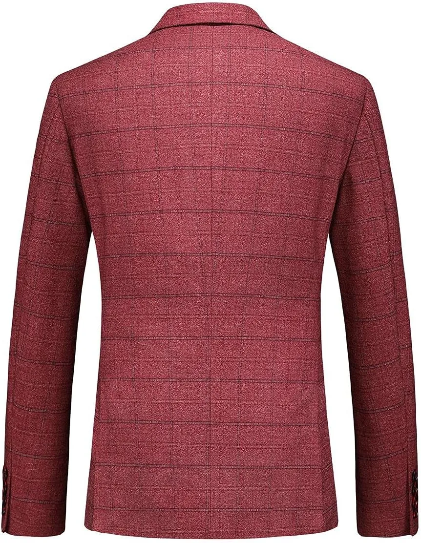 Mens Plaid Suit Tweed Slim Fit 2 Piece Casual Suits for Men One Button Tuxedo Suits Set Blazer Jacket & Pants Set