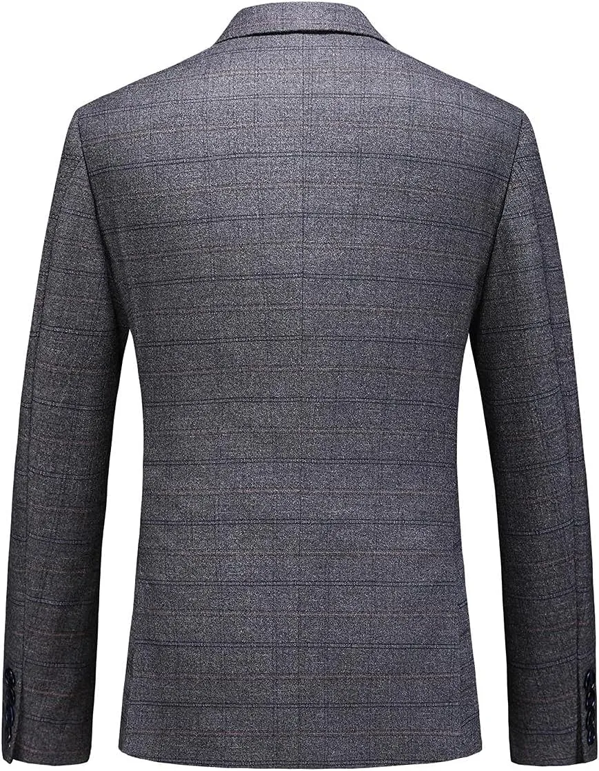 Mens Plaid Suit Tweed Slim Fit 2 Piece Casual Suits for Men One Button Tuxedo Suits Set Blazer Jacket & Pants Set