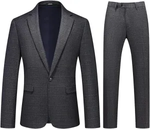 Mens Plaid Suit Tweed Slim Fit 2 Piece Casual Suits for Men One Button Tuxedo Suits Set Blazer Jacket & Pants Set