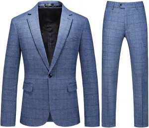 Mens Plaid Suit Tweed Slim Fit 2 Piece Casual Suits for Men One Button Tuxedo Suits Set Blazer Jacket & Pants Set