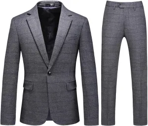 Mens Plaid Suit Tweed Slim Fit 2 Piece Casual Suits for Men One Button Tuxedo Suits Set Blazer Jacket & Pants Set