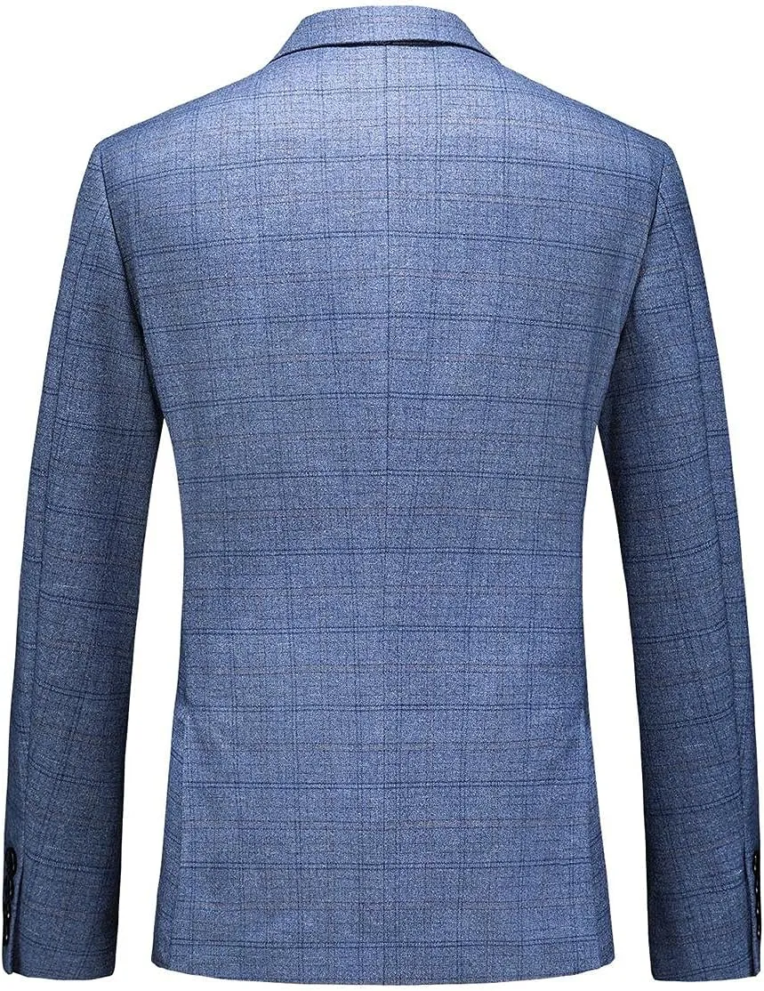 Mens Plaid Suit Tweed Slim Fit 2 Piece Casual Suits for Men One Button Tuxedo Suits Set Blazer Jacket & Pants Set