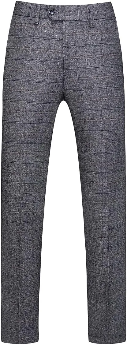 Mens Plaid Suit Tweed Slim Fit 2 Piece Casual Suits for Men One Button Tuxedo Suits Set Blazer Jacket & Pants Set