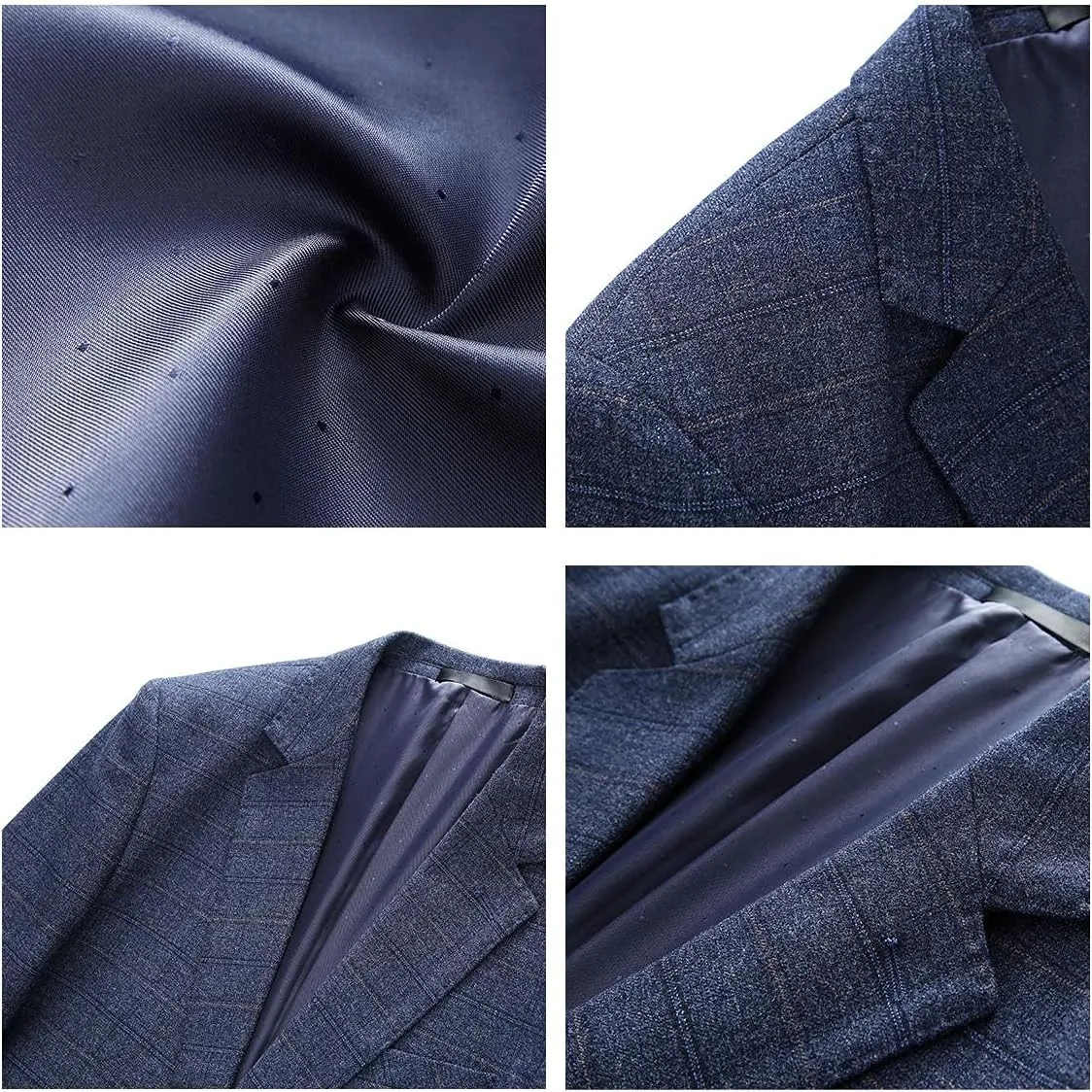 Mens Plaid Suit Tweed Slim Fit 2 Piece Casual Suits for Men One Button Tuxedo Suits Set Blazer Jacket & Pants Set
