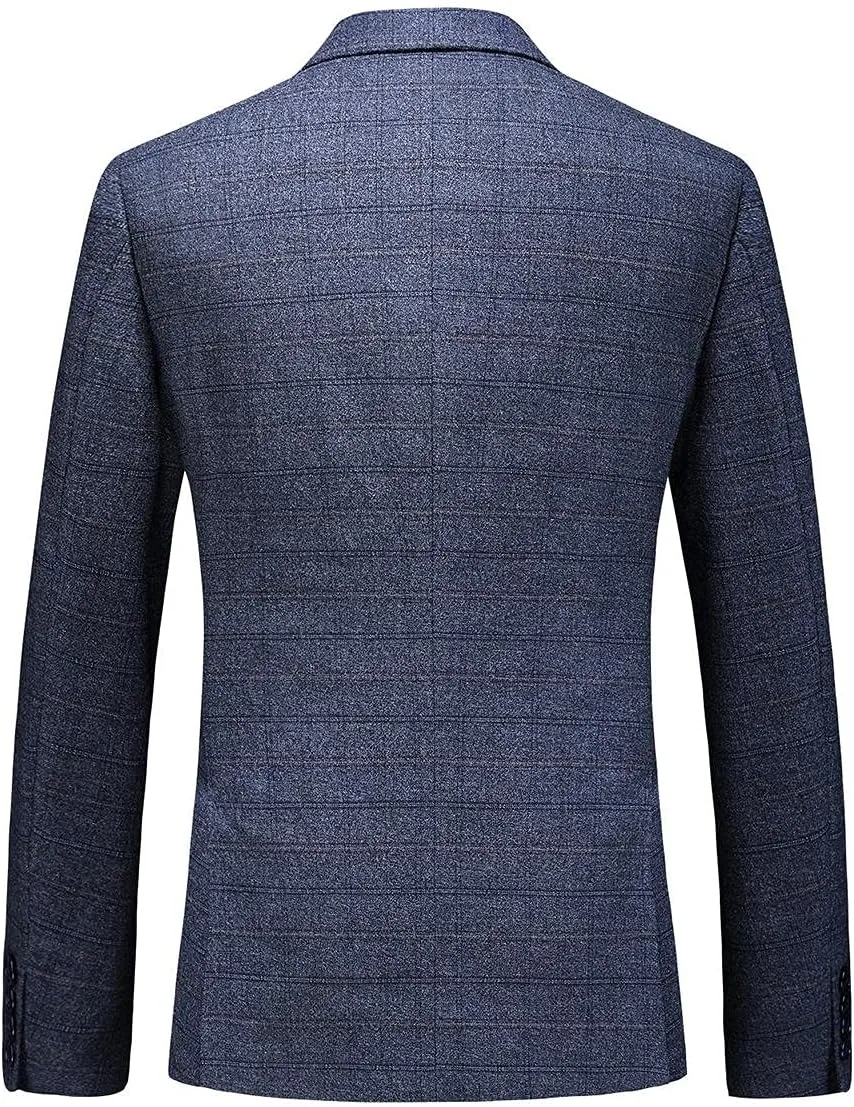 Mens Plaid Suit Tweed Slim Fit 2 Piece Casual Suits for Men One Button Tuxedo Suits Set Blazer Jacket & Pants Set