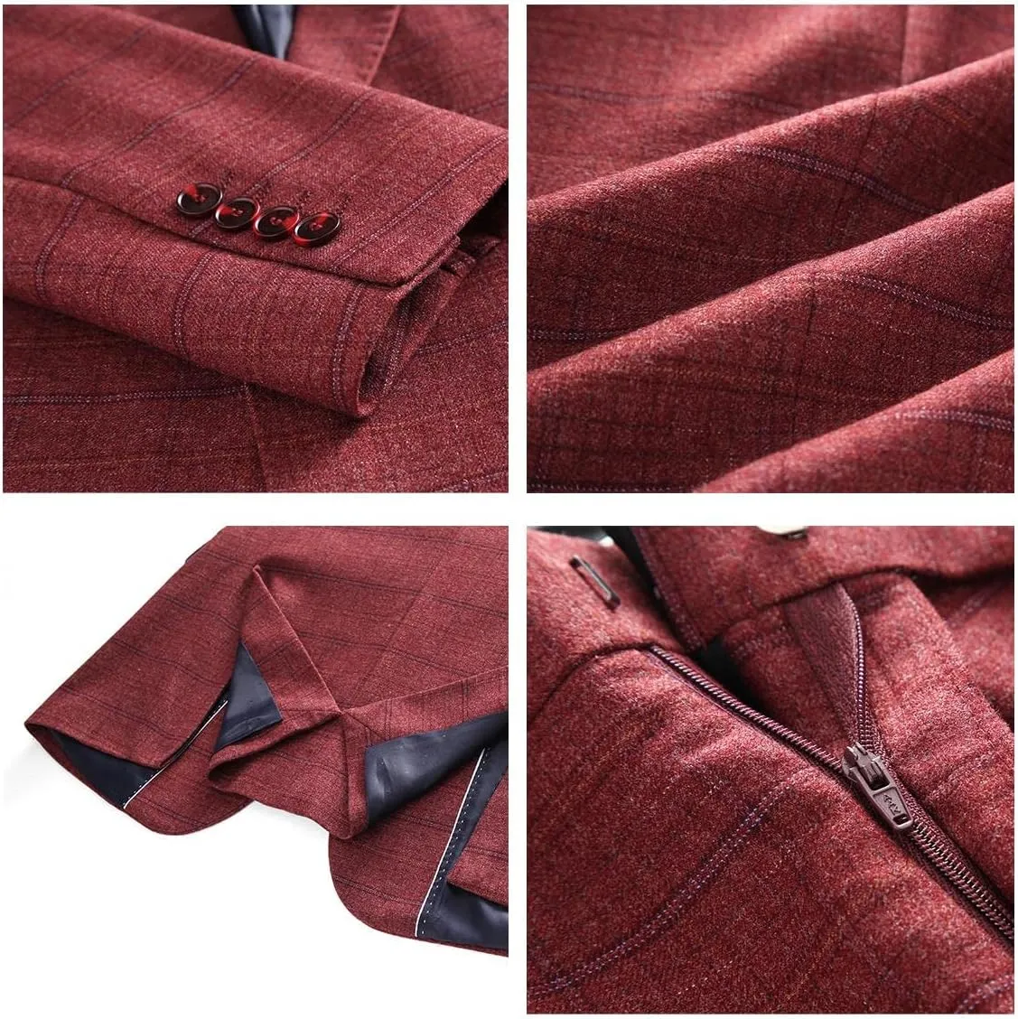 Mens Plaid Suit Tweed Slim Fit 2 Piece Casual Suits for Men One Button Tuxedo Suits Set Blazer Jacket & Pants Set