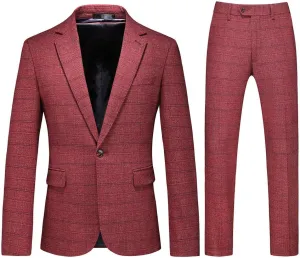 Mens Plaid Suit Tweed Slim Fit 2 Piece Casual Suits for Men One Button Tuxedo Suits Set Blazer Jacket & Pants Set