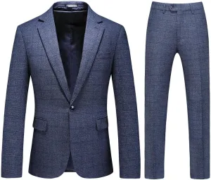 Mens Plaid Suit Tweed Slim Fit 2 Piece Casual Suits for Men One Button Tuxedo Suits Set Blazer Jacket & Pants Set