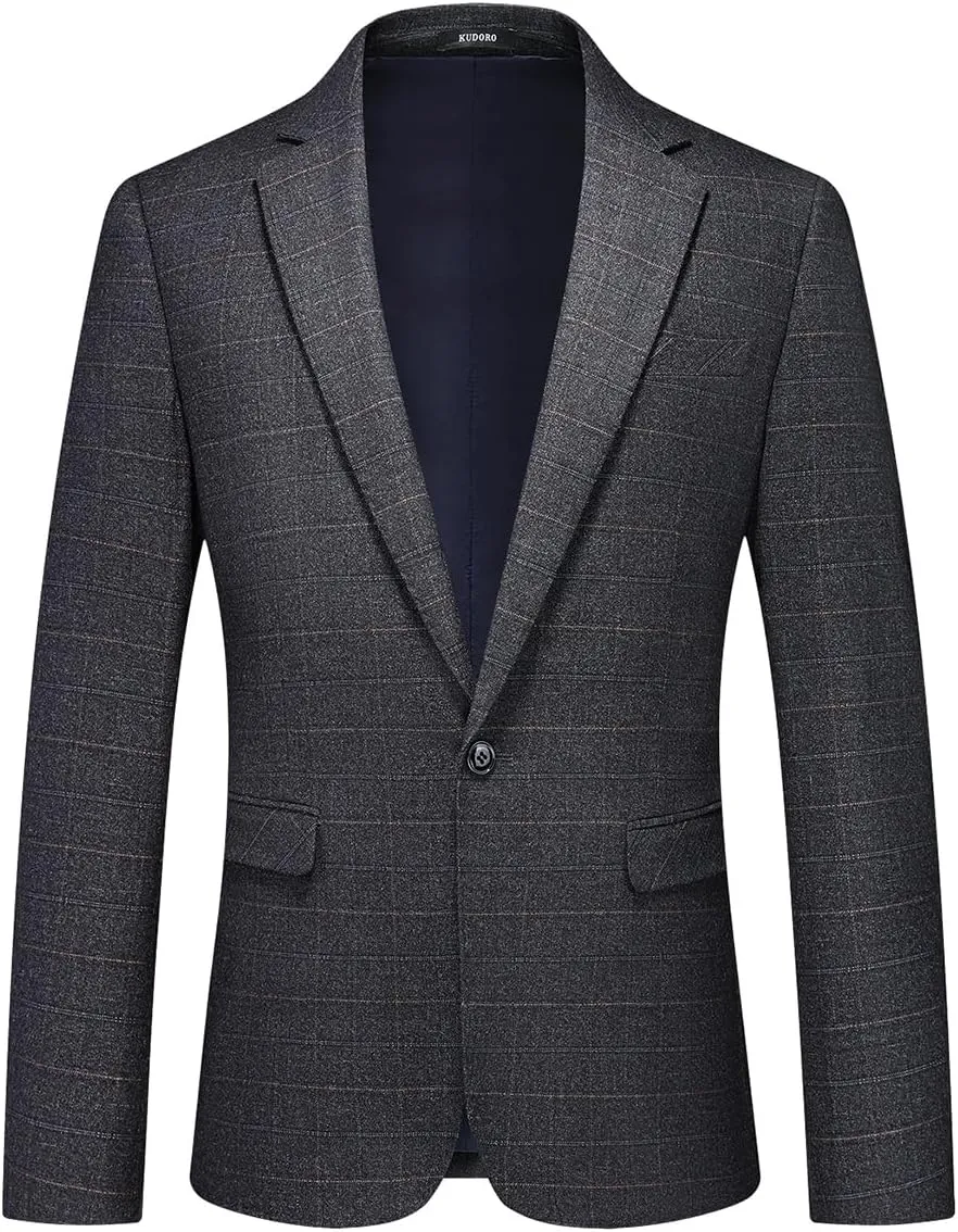 Mens Plaid Suit Tweed Slim Fit 2 Piece Casual Suits for Men One Button Tuxedo Suits Set Blazer Jacket & Pants Set