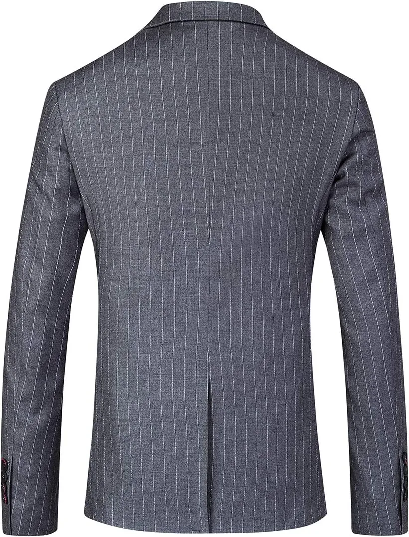 Mens Slim Fit Casual Blazer Two Button Striped Suit Jacket