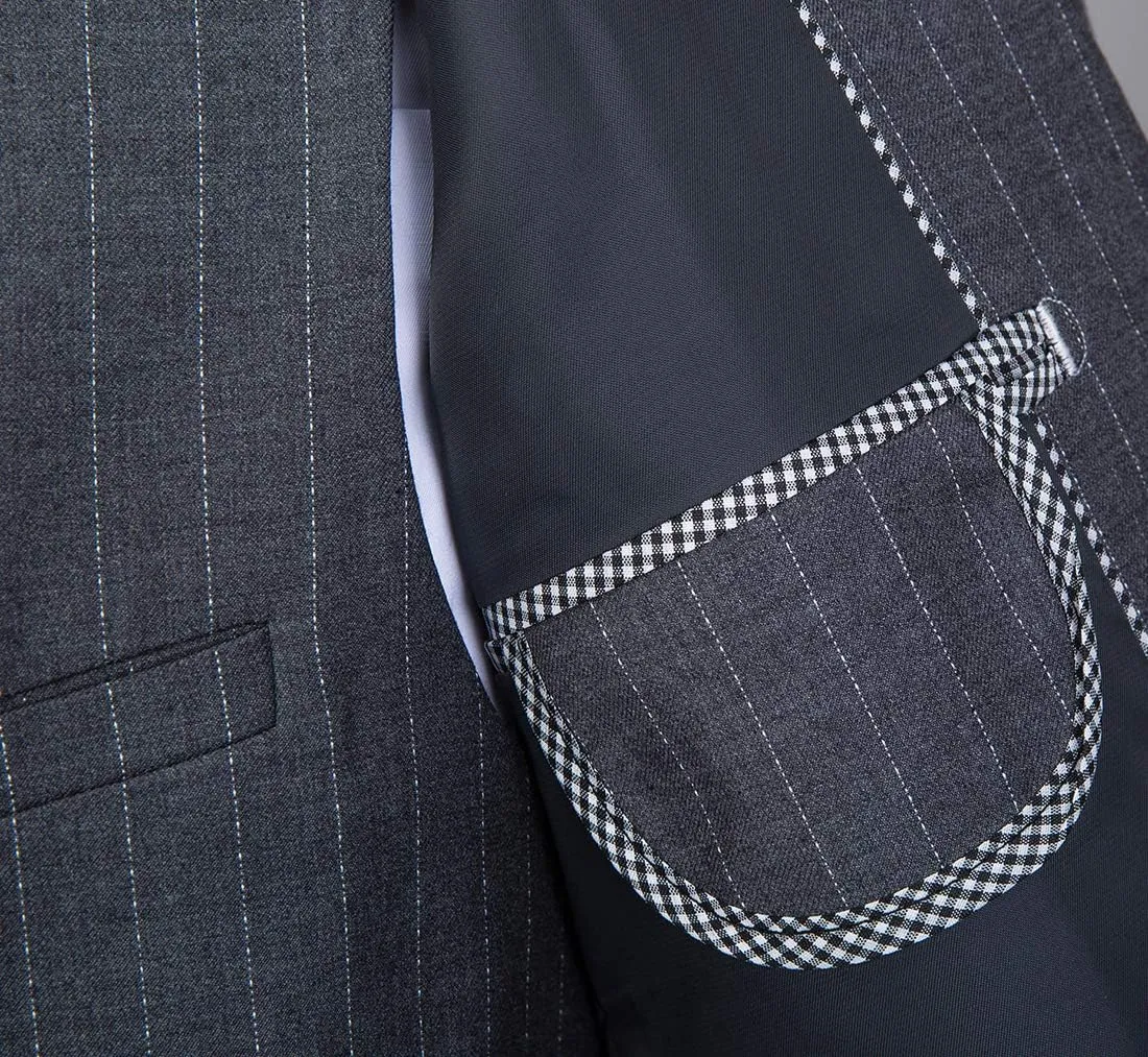 Mens Slim Fit Casual Blazer Two Button Striped Suit Jacket