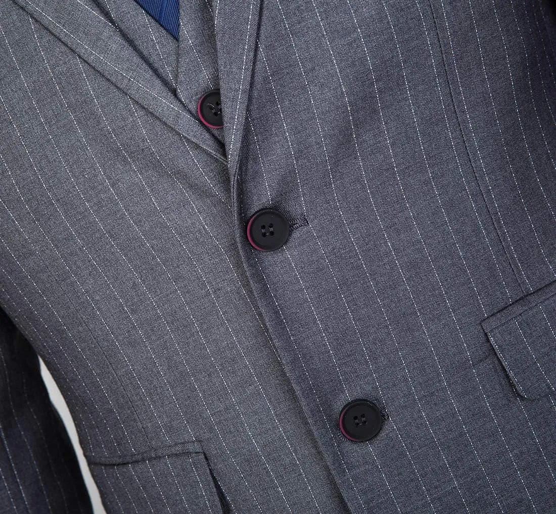 Mens Slim Fit Casual Blazer Two Button Striped Suit Jacket