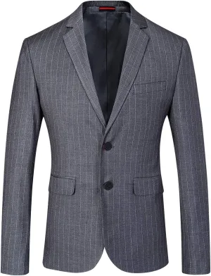 Mens Slim Fit Casual Blazer Two Button Striped Suit Jacket