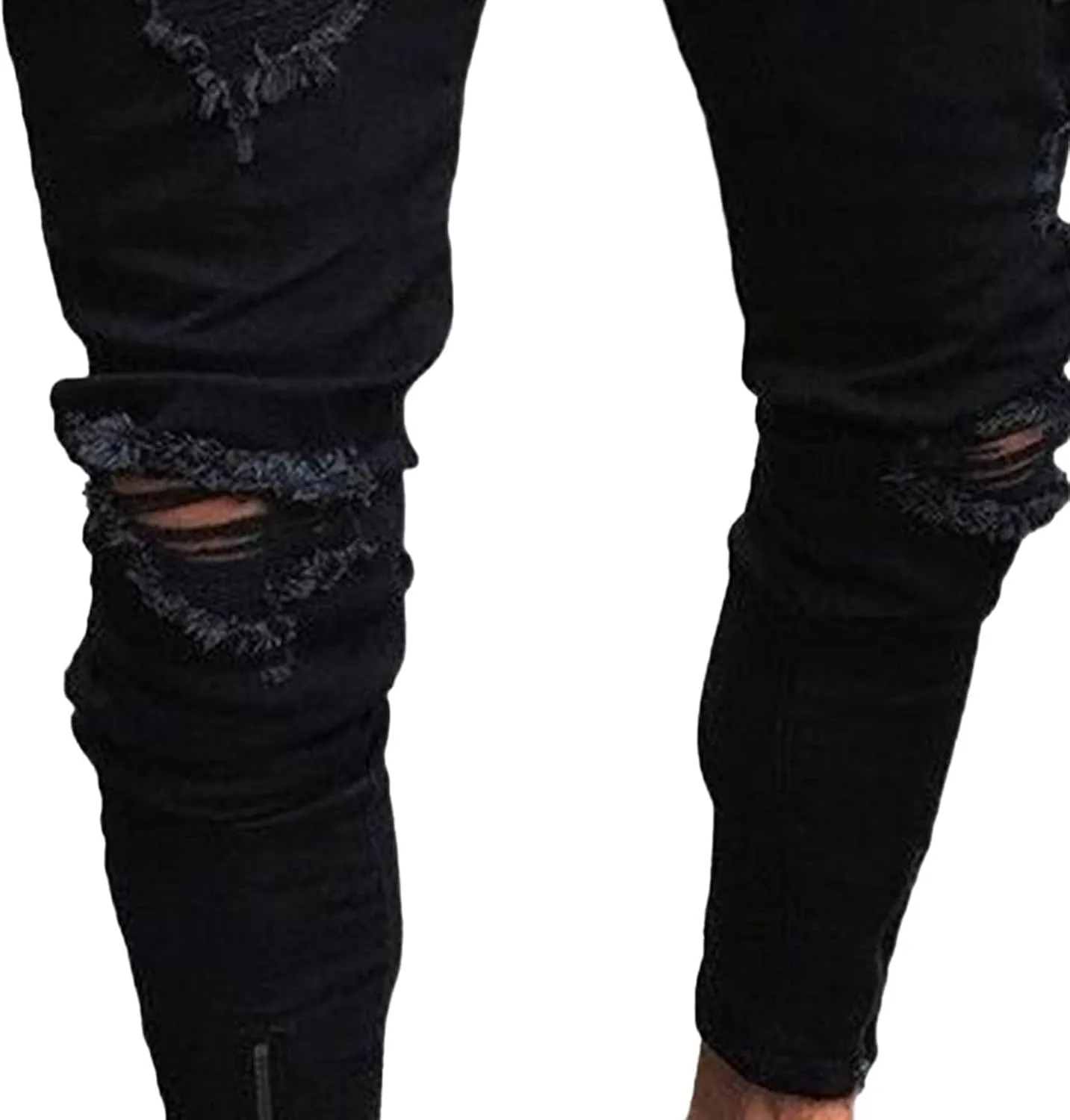 Men's Slim-fit Ripped Denim Pants Classic Casual Biker Jeans Pants Distressed Destroyed Trousers