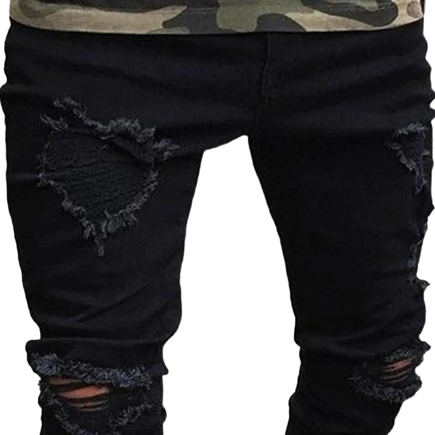 Men's Slim-fit Ripped Denim Pants Classic Casual Biker Jeans Pants Distressed Destroyed Trousers