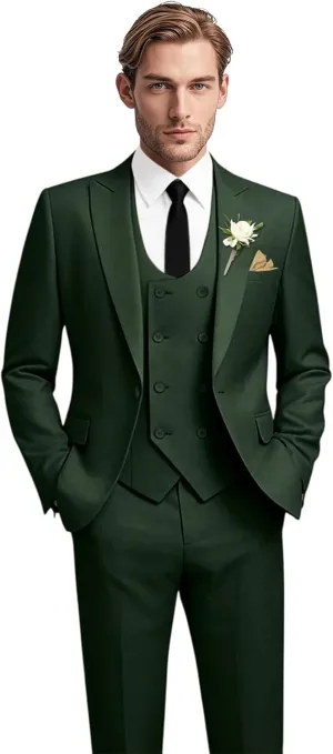 Mens Slim Fit Suit 3 Piece Solid Double-Breasted Casual Business Blazer Set for Weddings Party Tuxedo Jacket Pants