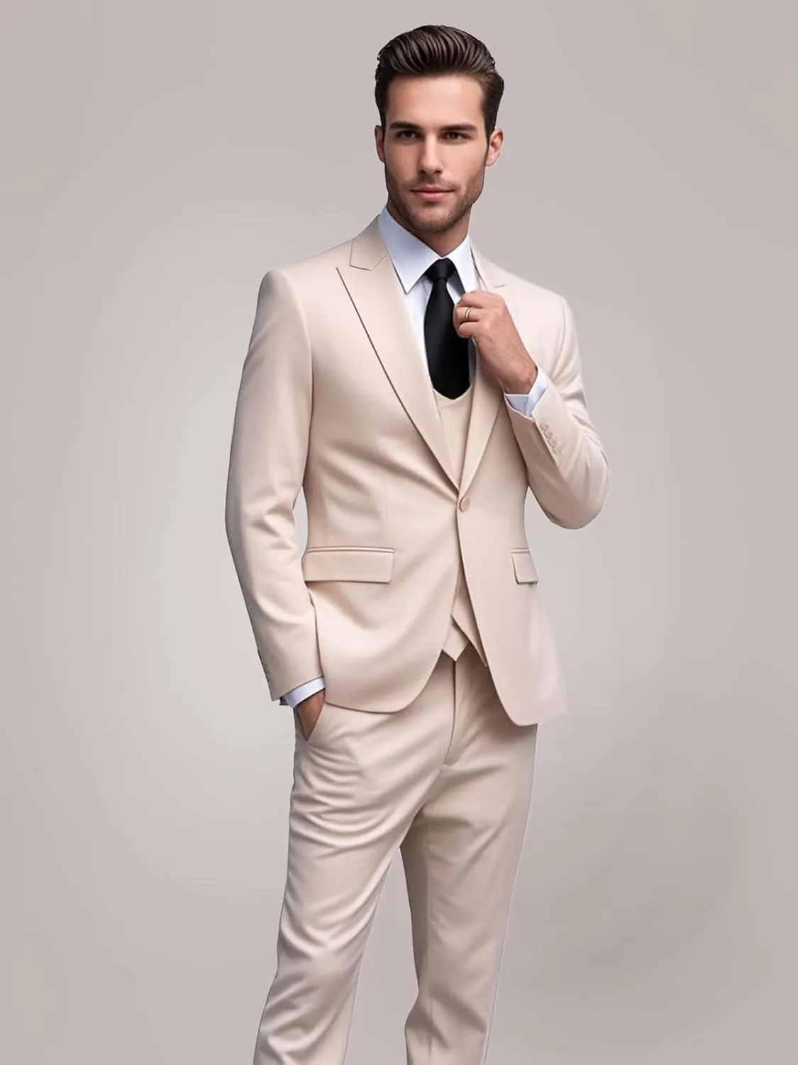 Mens Slim Fit Suit 3 Piece Solid Double-Breasted Casual Business Blazer Set for Weddings Party Tuxedo Jacket Pants