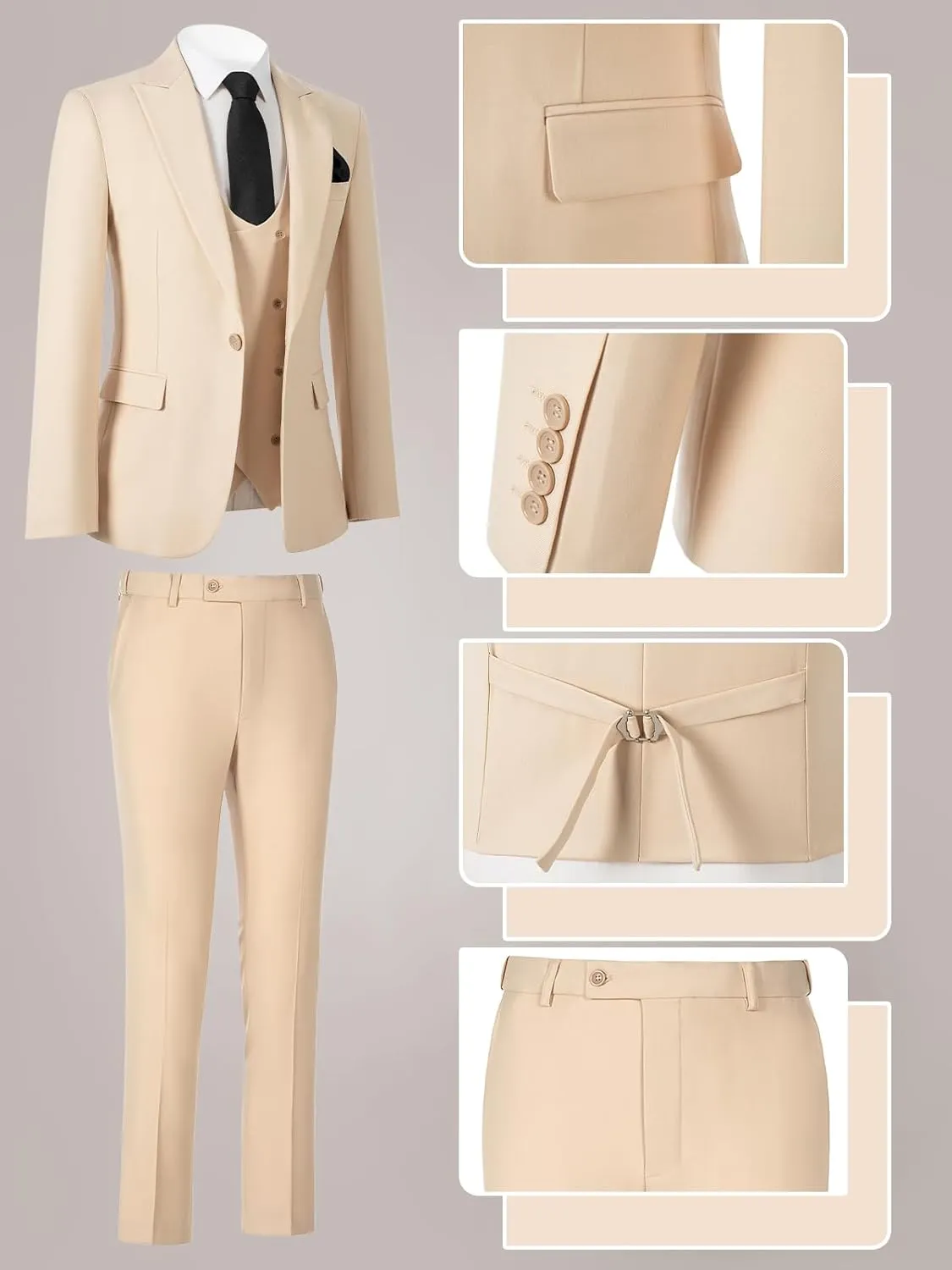 Mens Slim Fit Suit 3 Piece Solid Double-Breasted Casual Business Blazer Set for Weddings Party Tuxedo Jacket Pants