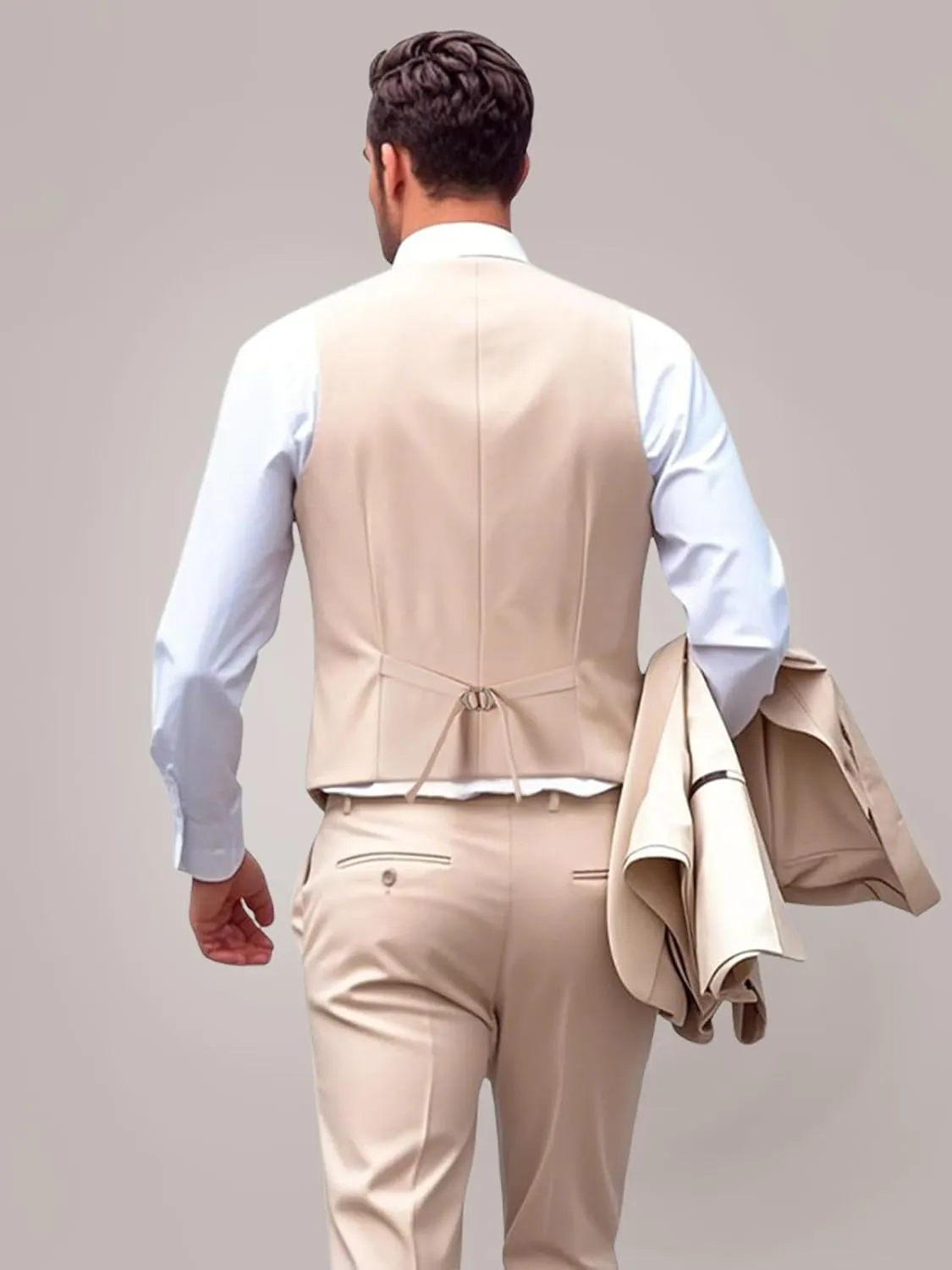 Mens Slim Fit Suit 3 Piece Solid Double-Breasted Casual Business Blazer Set for Weddings Party Tuxedo Jacket Pants