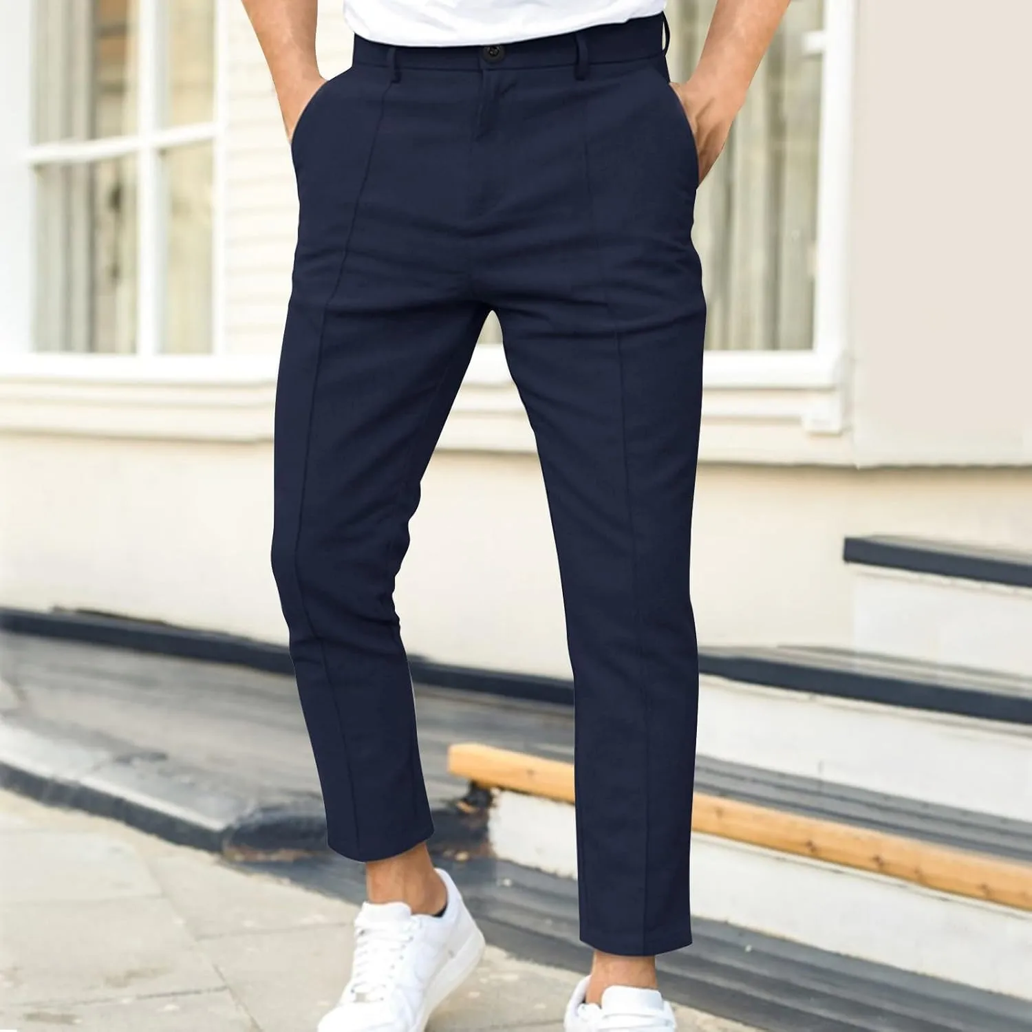 Men's Stretch Dress Pants Slim Fit Skinny Suit Pants Business Casual Fashion Golf Pants Pleated Front Dress Pants