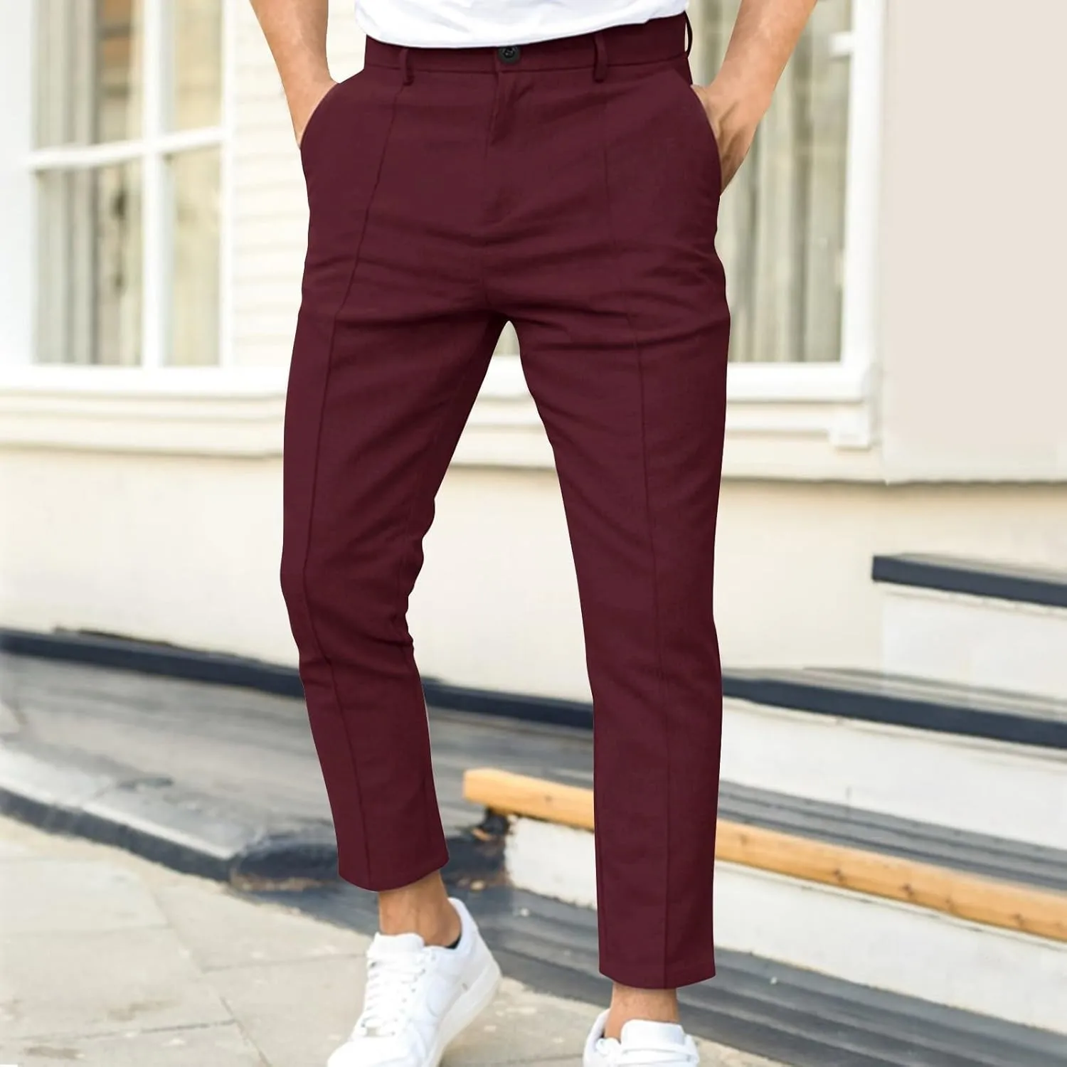 Men's Stretch Dress Pants Slim Fit Skinny Suit Pants Business Casual Fashion Golf Pants Pleated Front Dress Pants