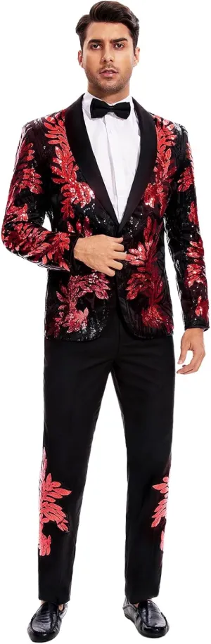 Men's Suit 2 Pieces Blazer and Pants Black with Gold Applique Fit for Wedding Prom
