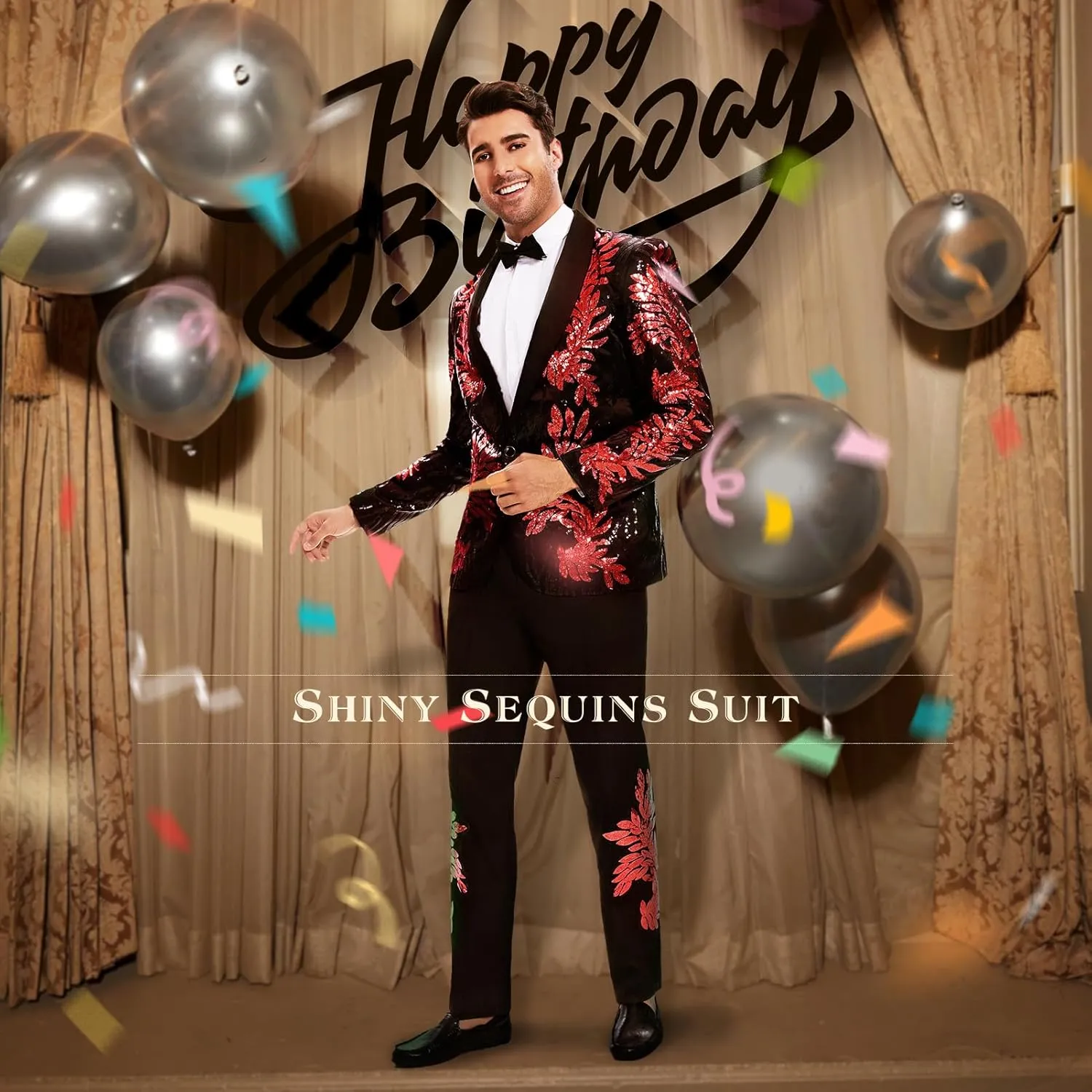 Men's Suit 2 Pieces Blazer and Pants Black with Gold Applique Fit for Wedding Prom