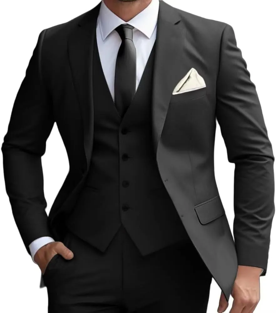 Men's Suit 3 Piece Slim Fit Men Tuxedo Suit for Party Wedding Prom Business 2 Button Solid Blazer Jacket Vest Pants Set