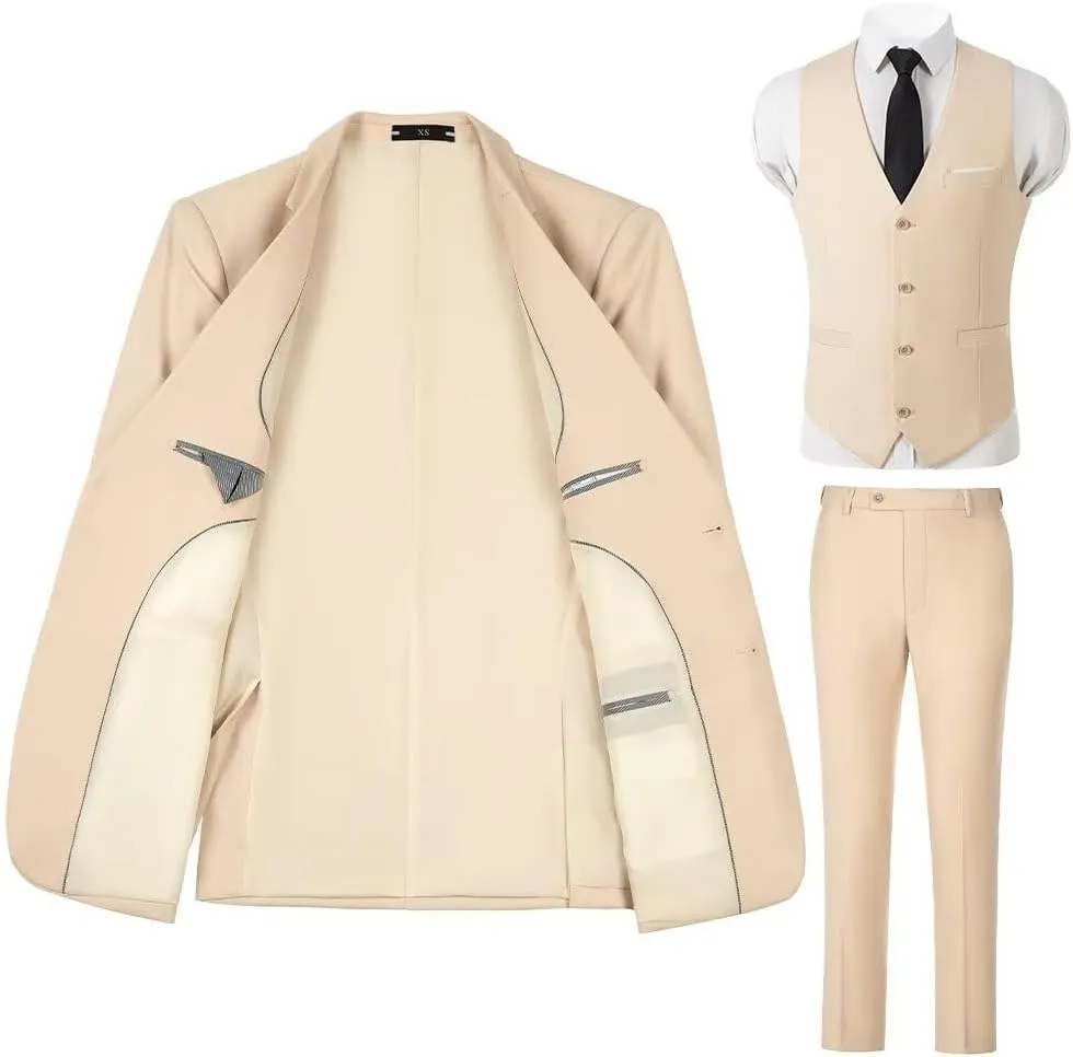 Men's Suit 3 Piece Slim Fit Men Tuxedo Suit for Party Wedding Prom Business 2 Button Solid Blazer Jacket Vest Pants Set