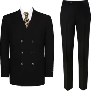 Mens Suits 2 Piece Double Breasted Six Button Classic Fit Business Jacket Blazer Pants Set