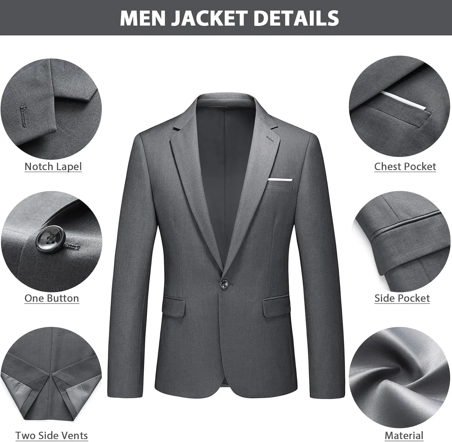 Mens Suits 2 Piece Slim Fit Casual One Button Solid Suits for Mens Business Wedding Party Jacket Blazer & Pants Set