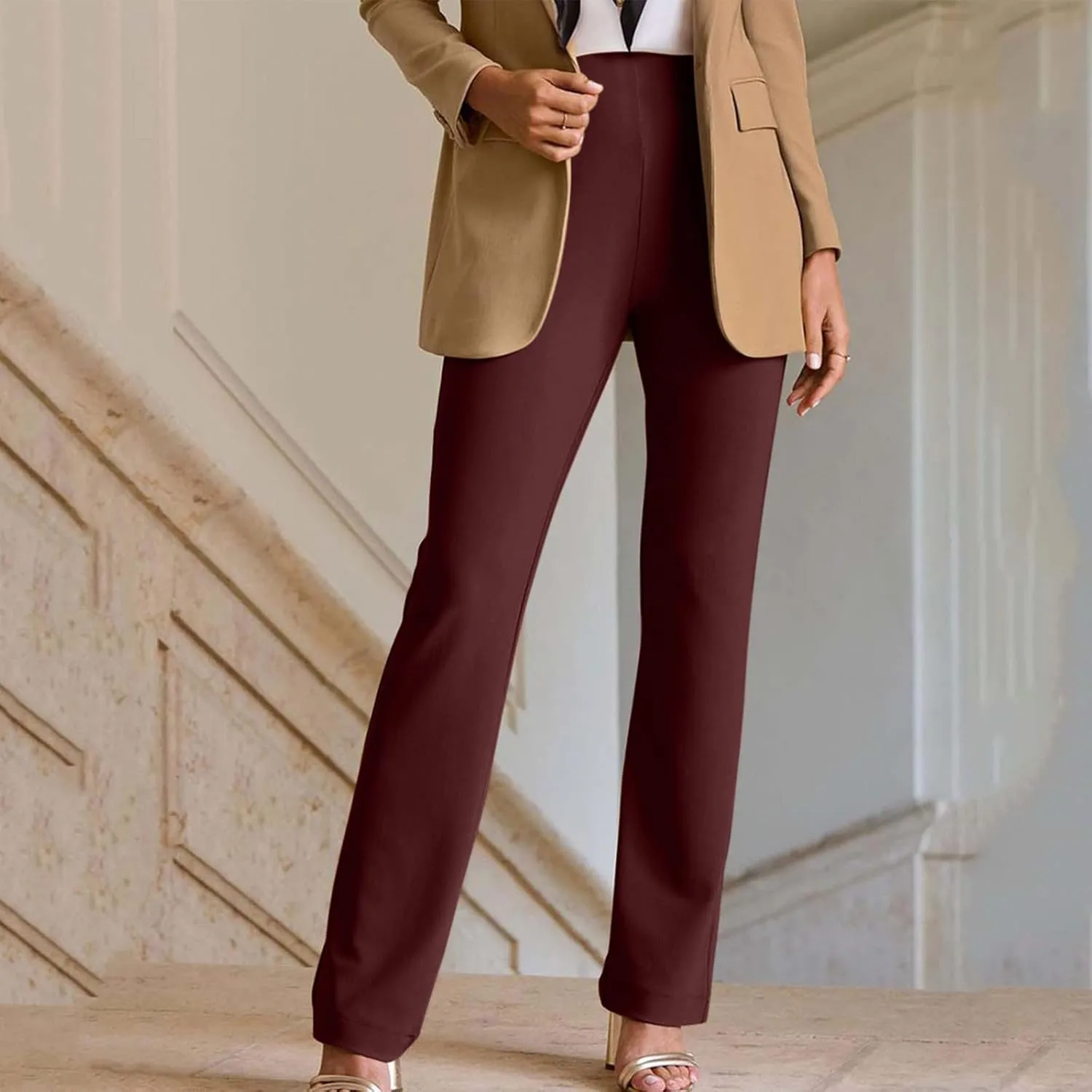 MINzYI Dress Pants Women High Waist Bootcut Office Work Trousers Stretch Comfy Business Casual Flare Suit Pants with Pockets