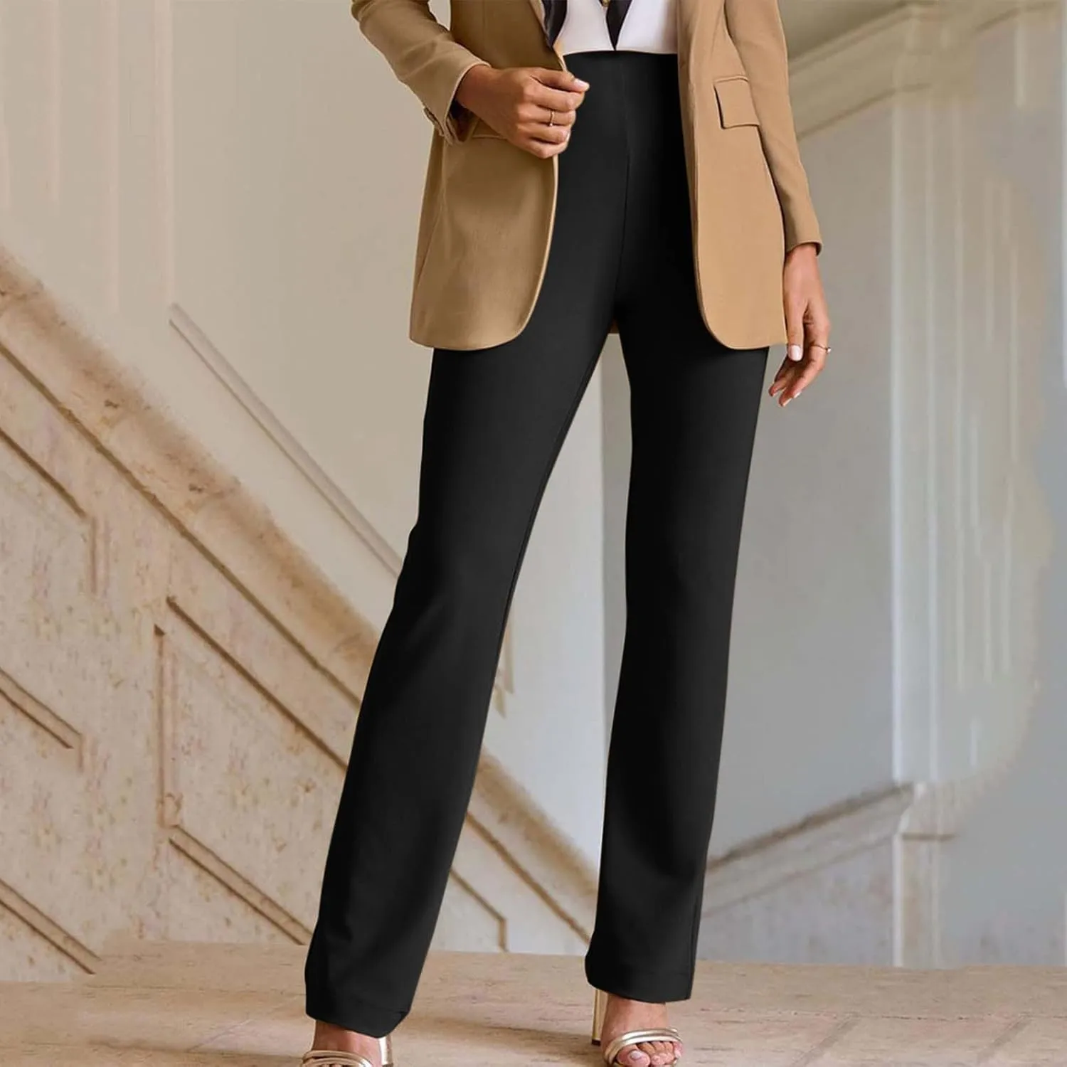 MINzYI Dress Pants Women High Waist Bootcut Office Work Trousers Stretch Comfy Business Casual Flare Suit Pants with Pockets