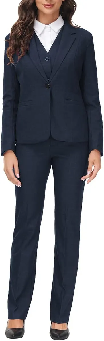MODFUL Women's 3 Piece Classic Business Suit Set Elegant Blazer Vest and Pants Set