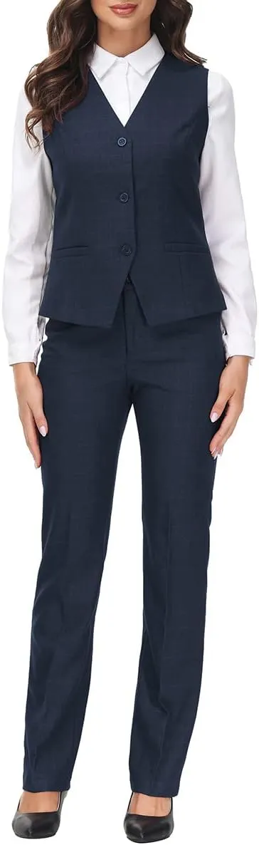 MODFUL Women's 3 Piece Classic Business Suit Set Elegant Blazer Vest and Pants Set