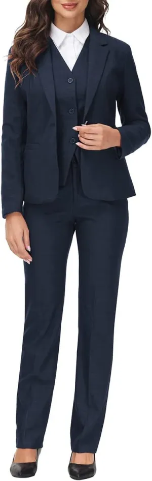 MODFUL Women's 3 Piece Classic Business Suit Set Elegant Blazer Vest and Pants Set