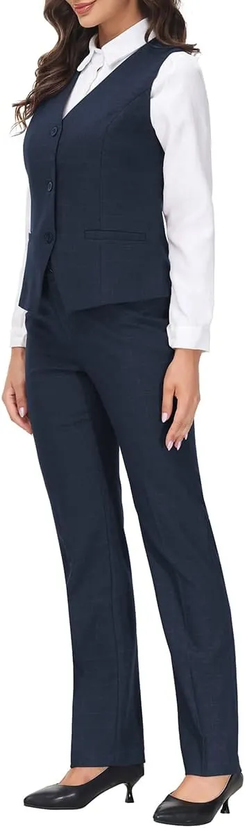 MODFUL Women's 3 Piece Classic Business Suit Set Elegant Blazer Vest and Pants Set