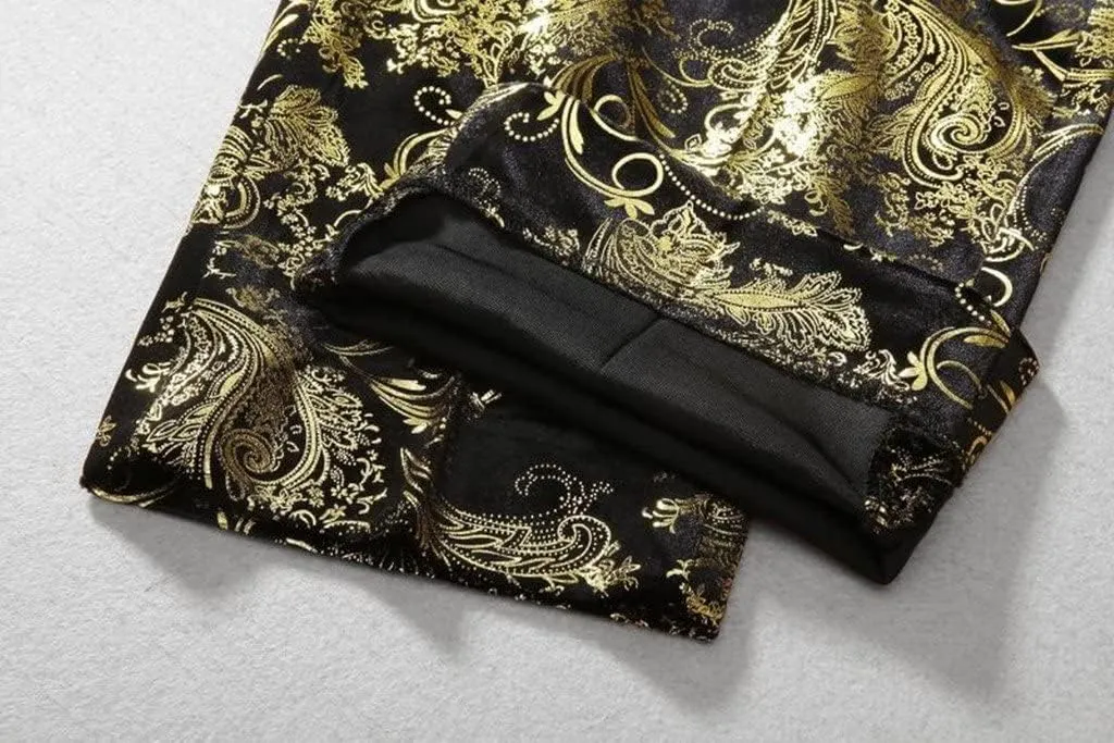 MOGU Mens Luxury Gold Dress Pants with Expandable Waist