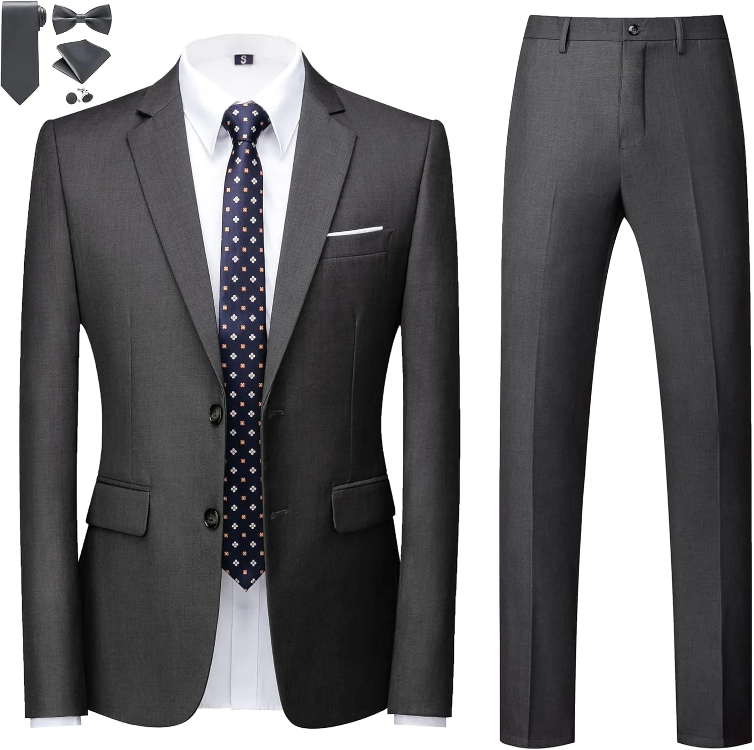 MOGU Mens Slim Fit Suit 2 Piece Tuxedo for Prom Business Wedding Dance (Suit Jacket   Pants)