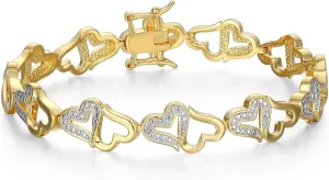 MORGAN & PAIGE 18k Gold Plated Bronze Diamond Accent Open Heart Bracelet for Women Trendy - Elegant Gold Bracelet with Diamond Accents, Adjustable 7.25 Inch Design