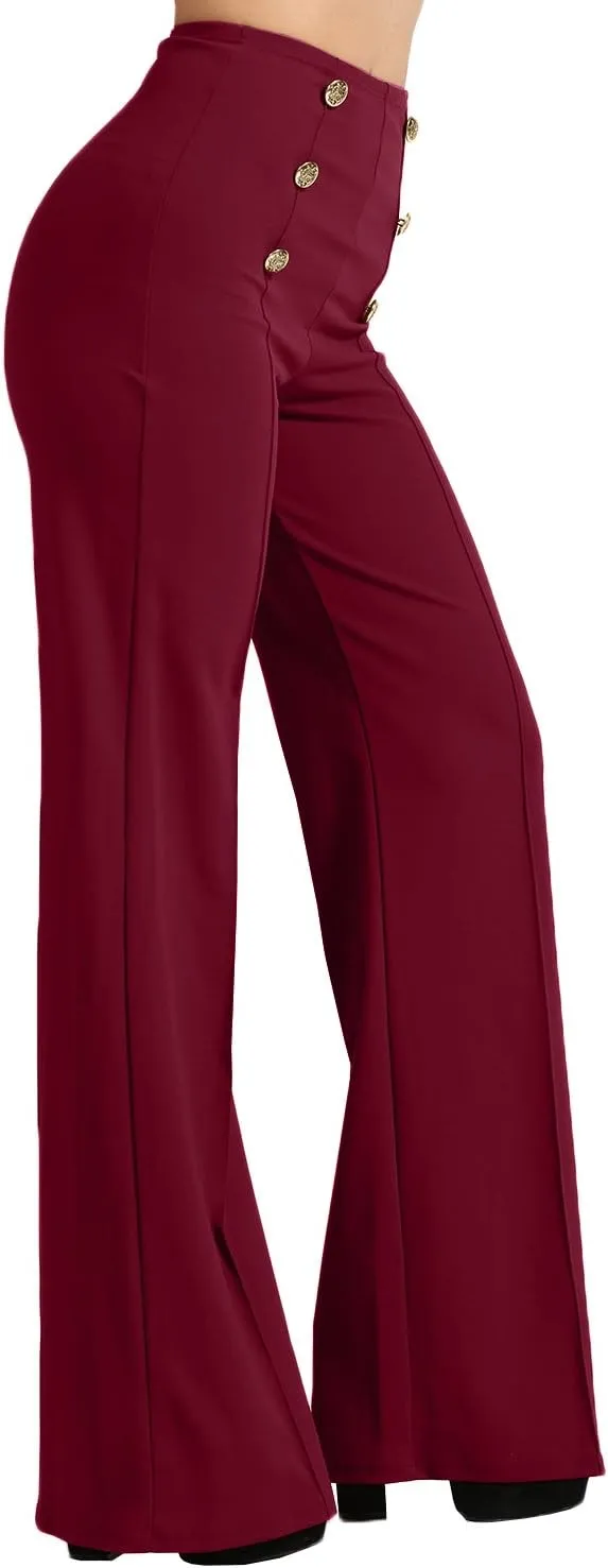 NE PEOPLE Womens High Waist Sailor Bell Bottom Long Pants Made in USA S-3XL
